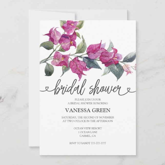 Bougainvillea Bridal Shower Invitation 2 QR Codes Inbjudningar (Framsida)