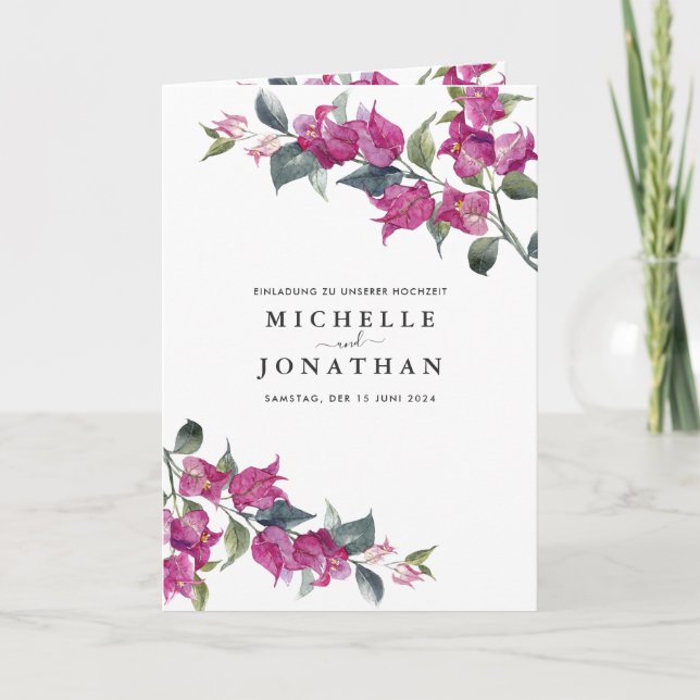 Bougainvillea Burgundy Blommig Tysk Bröllopsinbjud Inbjudan (Framsida)