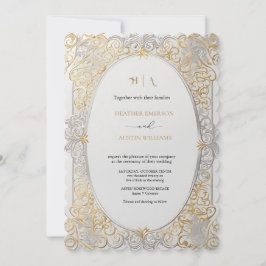 Bougainvillea Green Gold Bröllop Art Nouveau Mucha Inbjudningar