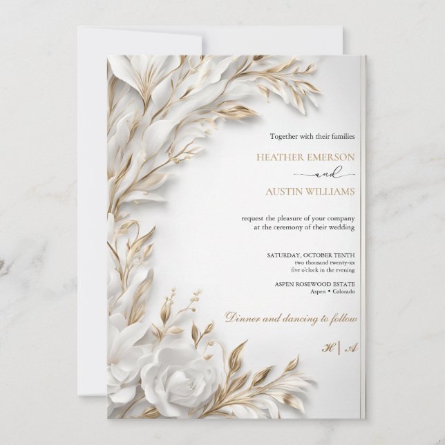 Bougainvillea Grönt Guld Bröllop Art nouveau Mucha Inbjudningar (Framsida)