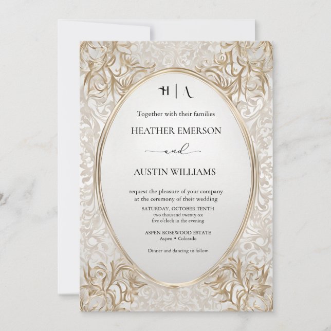 Bougainvillea Grönt Guld Bröllop Art nouveau Mucha Inbjudningar (Framsida)