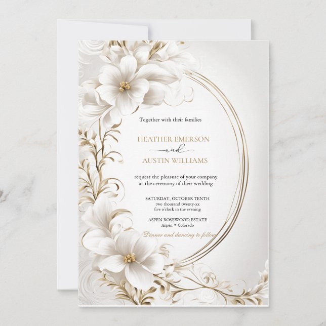 Bougainvillea Grönt Guld Bröllop Art nouveau Mucha Inbjudningar (Framsida)