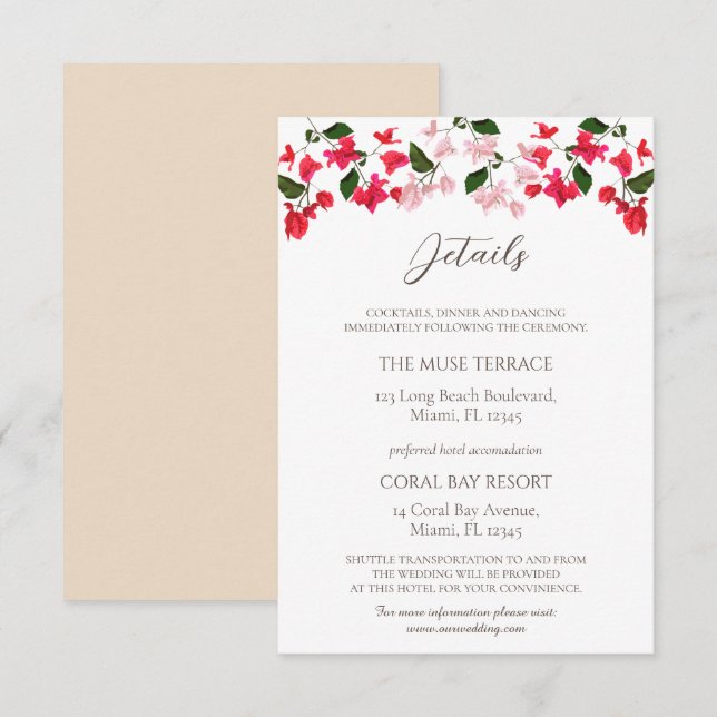 Bougainvillea-inhägnad Bröllopsdetaljkort Tilläggskort (Fram/baksida)