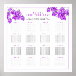 Bougainvillea lila bröllop 16 bord sittplatsschema poster