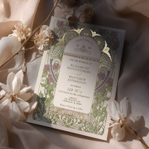 Bougainvillea Lilac Guld Bröllop Art nouveau Mucha