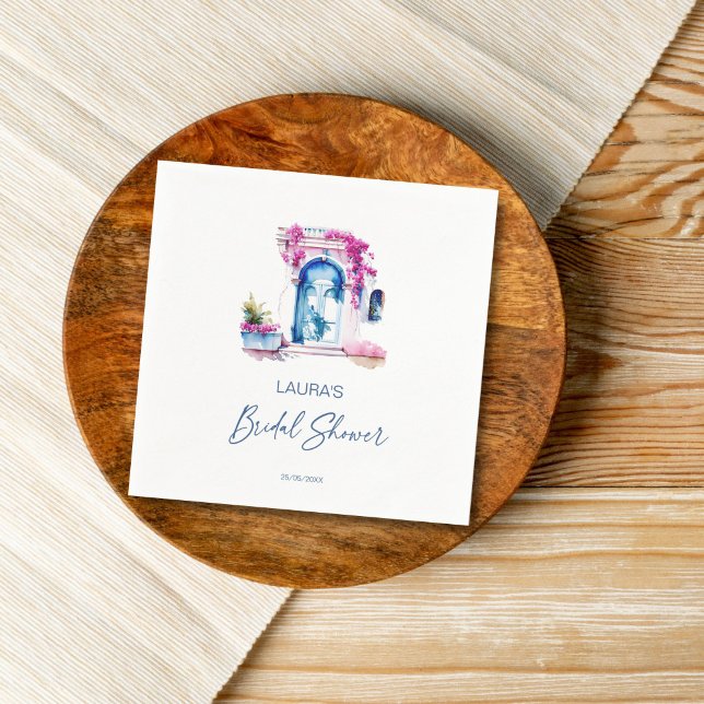 Bougainvillea Medelhavsinspirerad bröllopsfest Pappersservett (Bougainvillea Mediterranean themed bridal shower Napkins personalized tableware template napkins)