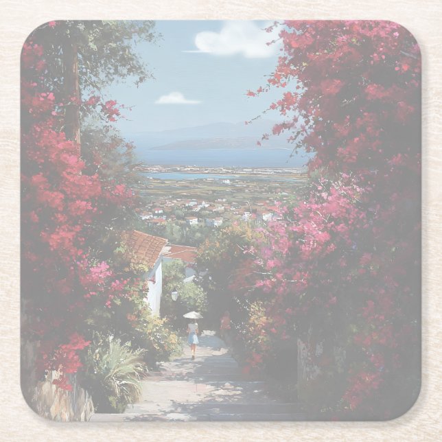 Bougainvillea path | Acrylic   Underlägg Papper Kvadrat (Framsidan)
