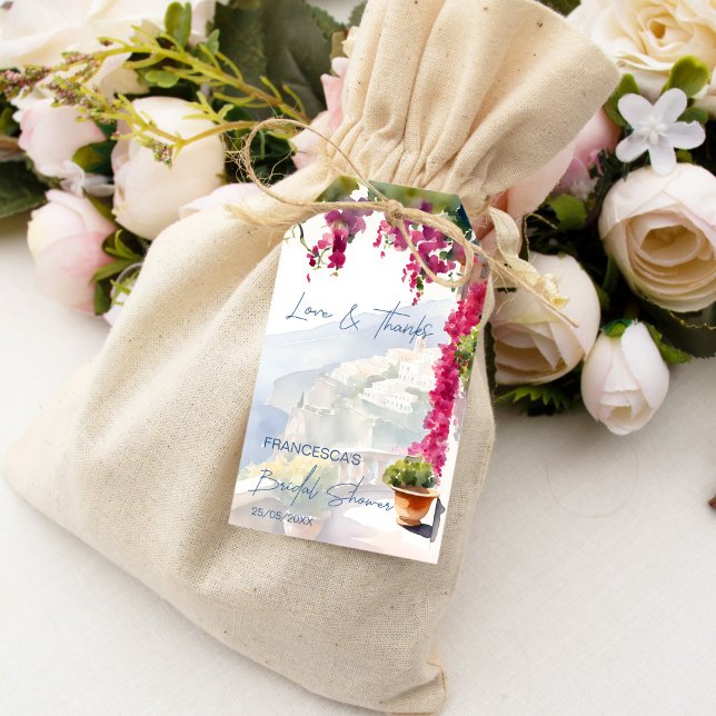 Bougainvillea Positano möhippa till förmån för Presentetikett (Bougainvillea Amalfi Positano bridal shower favor Gift Tags thank you favor tags Mediterranean theme)