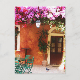 Bougainvillea som växer utanför ett hus, Mykonos, Vykort