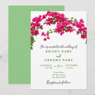 Bougainvillea tropical grönt fuchsia bröllop inbjudningar