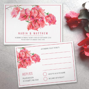 Bougainvillea vattenfärgsröd rosa vit bröllop OSA kort
