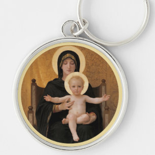 Bougereau Mary och Jesus Rund Silverfärgad Nyckelring