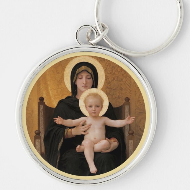 Bougereau Mary och Jesus Rund Silverfärgad Nyckelring (Framsidan)