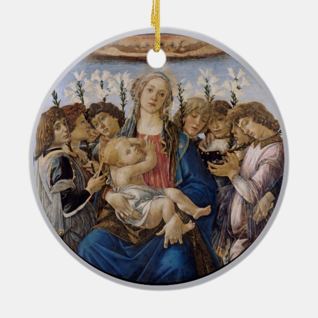 Bougereau och Botticelli Mary Jesus och Änglar Julgransprydnad Keramik (Baksidan)