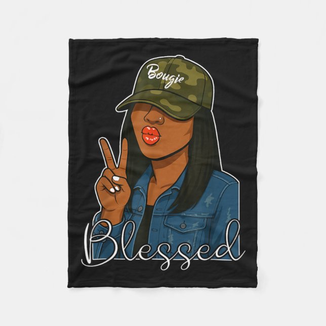 Bougie Blessed Camo Hat Christian Black Woman  Fleecefilt (Framsidan)