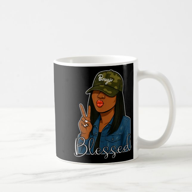 Bougie Blessed Camo Hat Christian Black Woman  Kaffemugg (Höger)