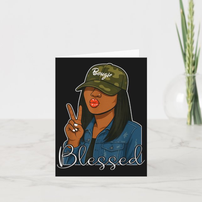 Bougie Blessed Camo Hat Christian Black Woman  Kort (Framsida)