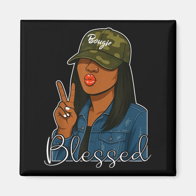 Bougie Blessed Camo Hat Christian Black Woman  Magnet (Framsidan)