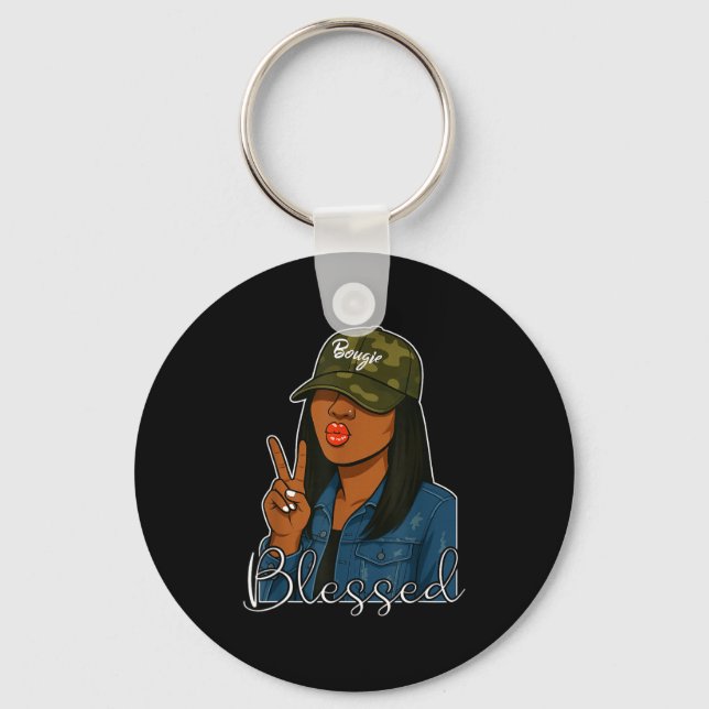 Bougie Blessed Camo Hat Christian Black Woman  Nyckelring (Framsida)