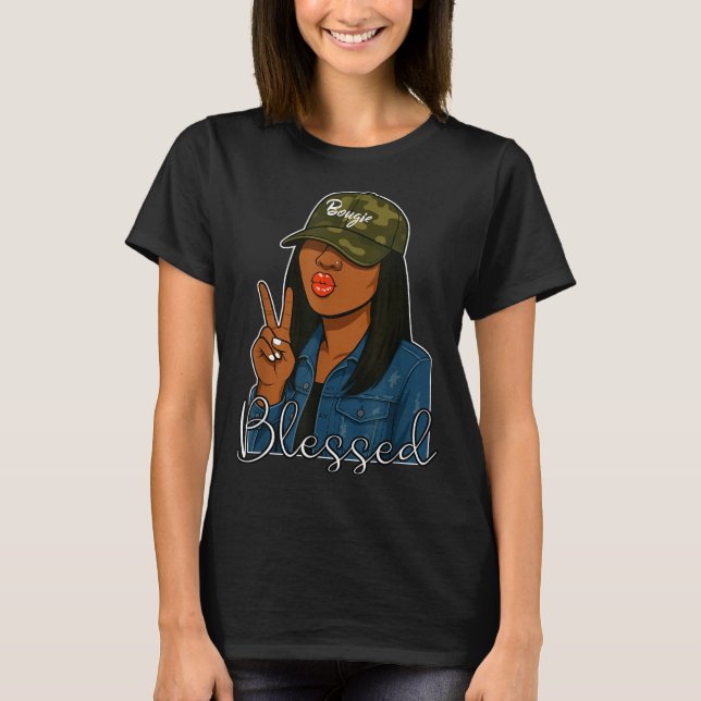 Bougie Blessed Camo Hat Christian Black Woman  T Shirt (Framsida)