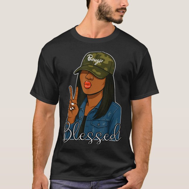 Bougie Blessed Camo Hat Christian Black Woman  T Shirt (Framsida)