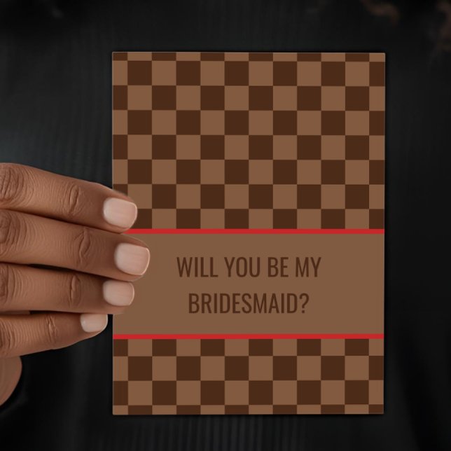 Bougie Brown Checkered Will you be my Bridesmaid Kort (Skapare uppladdad)