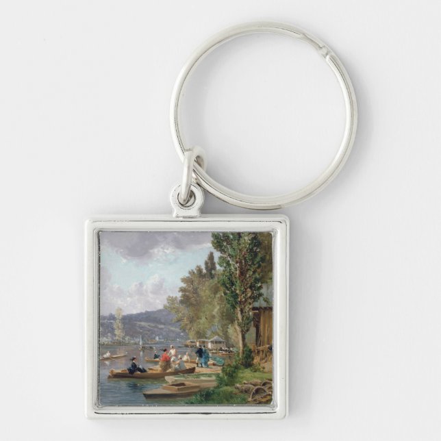 Bougival 1873 fyrkantig silverfärgad nyckelring (Framsidan)