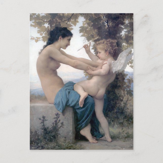 Bouguereau - Jeune Fille se Defendant contre Eros Vykort (Framsida)
