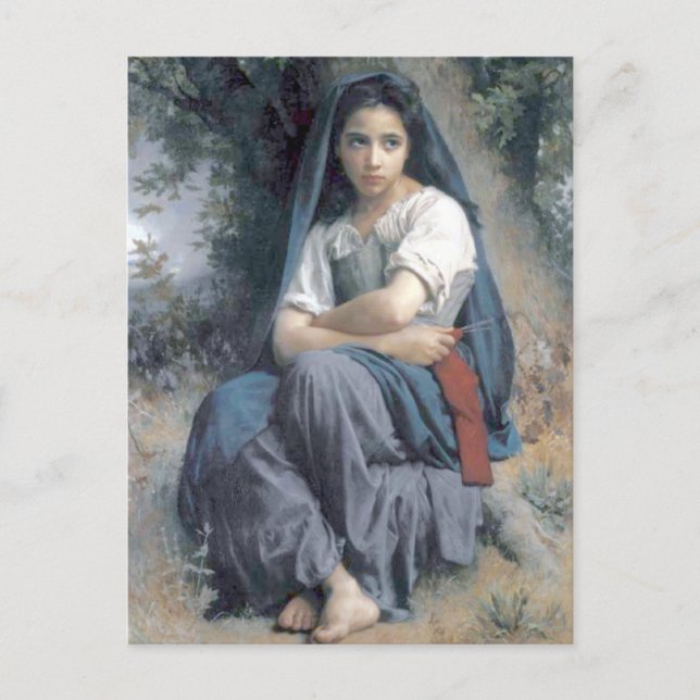 Bouguereau - La Petite Tricoteuse Vykort (Framsida)