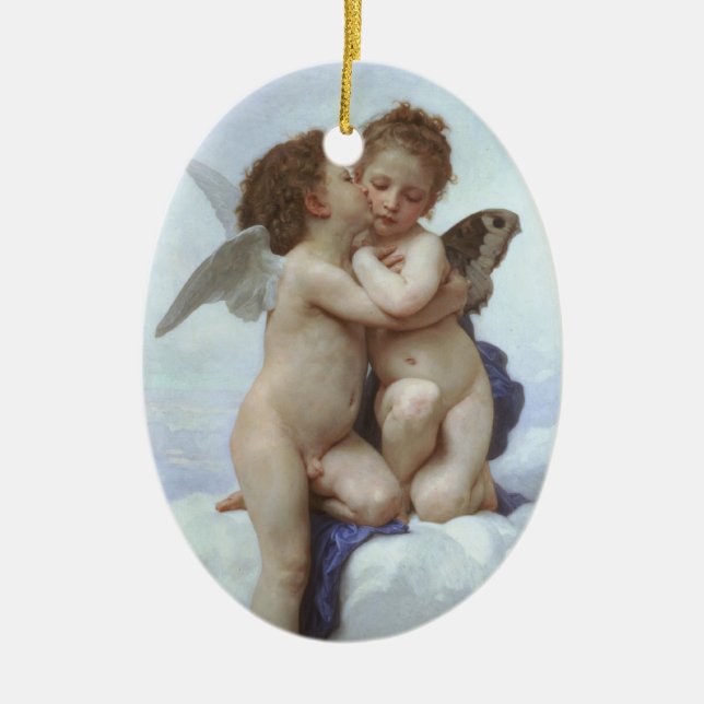 Bouguereau - L'Amour et Psyché, Enfants Julgransprydnad Keramik (Framsidan)