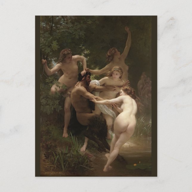 Bouguereau Nymphs och Satyr Vykort (Framsida)