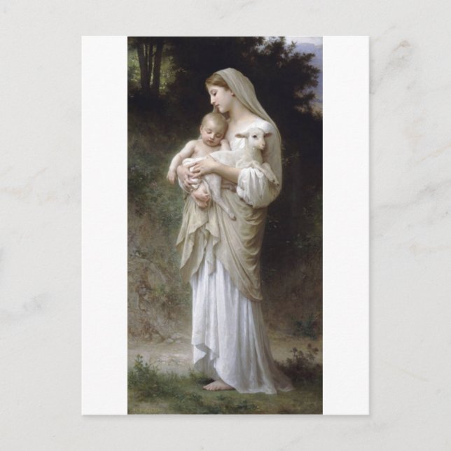 Bouguereau Oskuld Dam Child Lamb Vykort (Framsida)