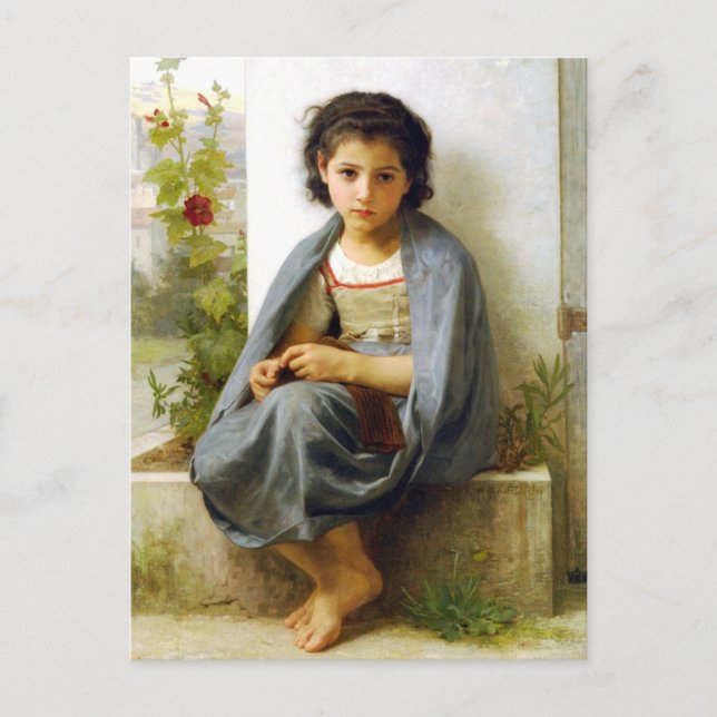 Bouguereau The Little Knitter Postcard Vykort (Framsida)