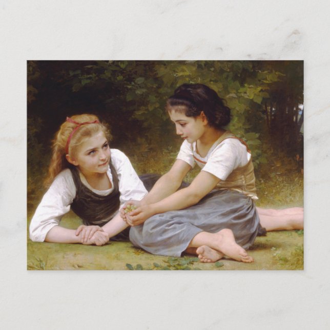 Bouguereaus 1882 de nötihopsamlareLes noisettesna Vykort (Framsida)