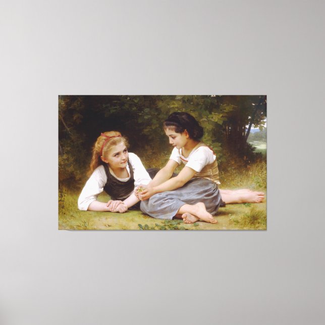 Bouguereau's 1882 The Nöt Gatherers Les noisettes Canvastryck (Framsida)