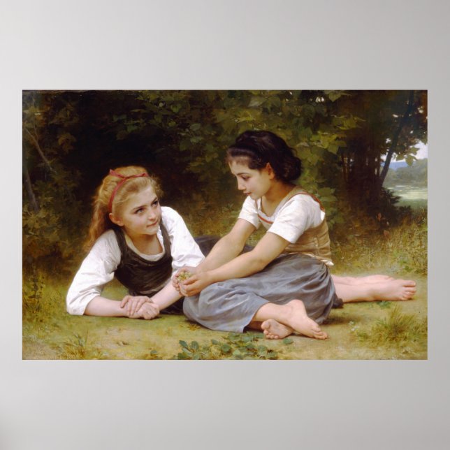 Bouguereau's 1882 The Nöt Gatherers Les noisettes Poster (Framsidan)