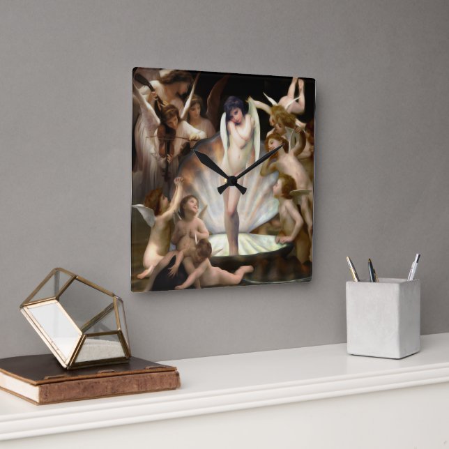 Bouguereau's Änglar Surround Cupid Fyrkantig Klocka (Kontor)