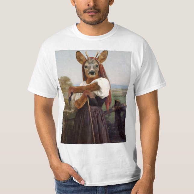 Bouguereau's Dearest Hjort Shepherdess T Shirt (Framsida)