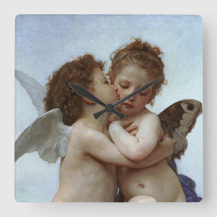 Bouguereaus L'Amour et psyken, enfants (cupiden) Fyrkantig Klocka