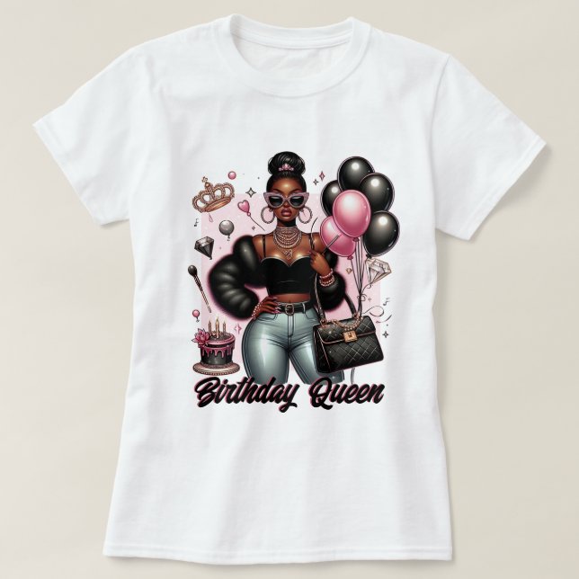 Boujee African American Woman Birthday Queen T Shirt (Design framsida)