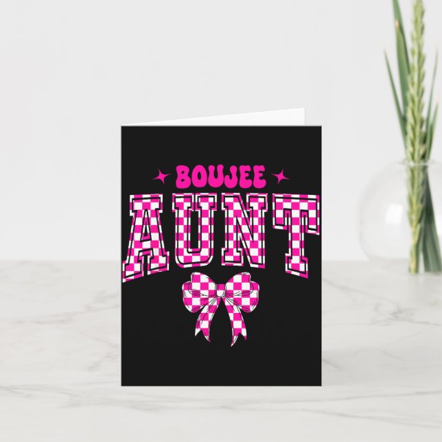 Boujee Aunt Nk Checkered Bow Birthday Family Match Kort (Framsida)