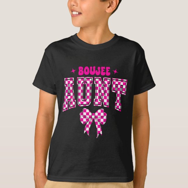Boujee Aunt Nk Checkered Bow Birthday Family Match T Shirt (Framsida)