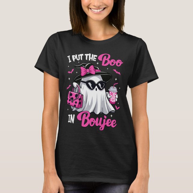 Boujee Boo Jee Spooky Ghost Rosa Halloween Pumpkin T Shirt (Framsida)