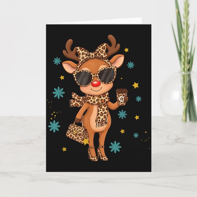 Boujee Reindeer Christmas Leopard Funny Gift Women Kort (Framsida)