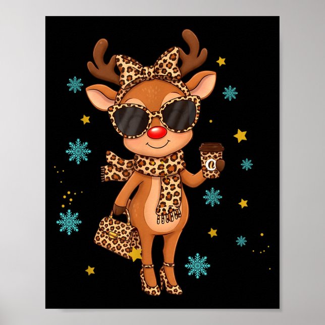 Boujee Reindeer Christmas Leopard Funny Gift Women Poster (Framsidan)