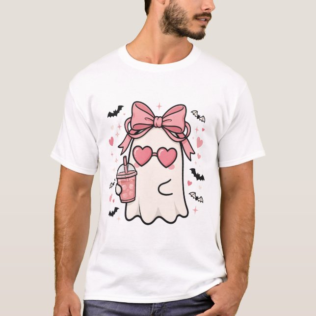 Boujee spökrosa båge Halloween T-shirt (Framsida)