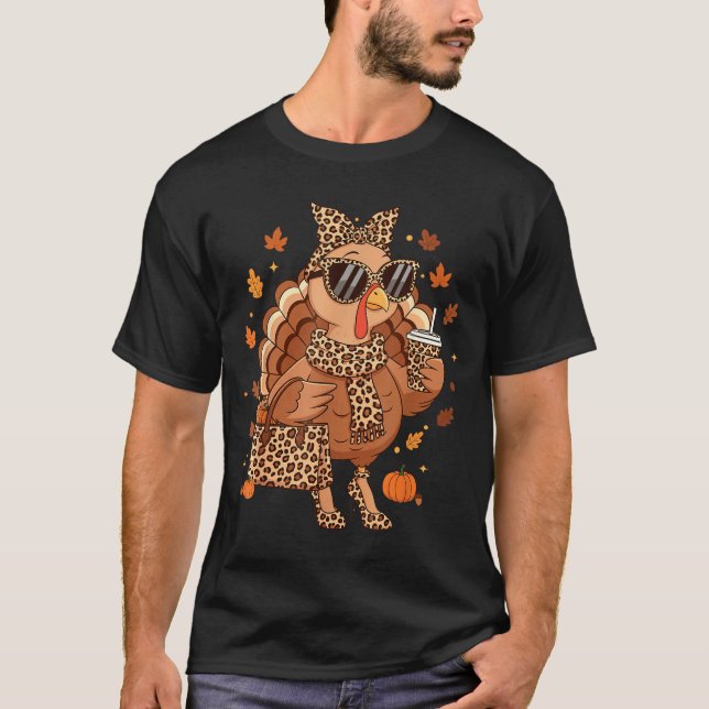 Boujee Turkey Leopard Preppy Fall Thanksgiving Pum T Shirt (Framsida)