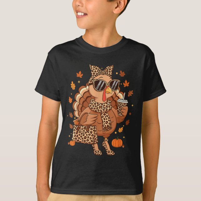 Boujee Turkey Leopard Preppy Fall Thanksgiving Pum T Shirt (Framsida)