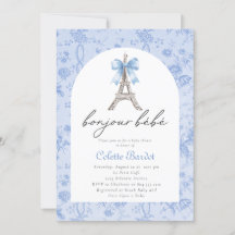 Boujour Bebe Paris Fransk Toile Blue Baby Shower