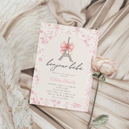 Boujour Bebe Paris Fransk Toile Rosa Baby Shower Inbjudningar